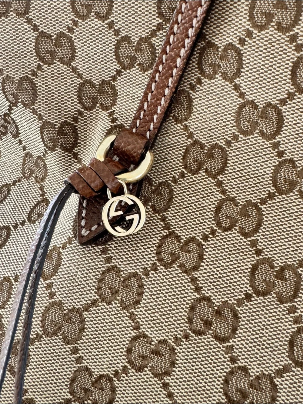 🔹 Gucci Beige GG Canvas Two Way Shoulder Bag Interlocking 100% Authentic